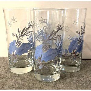 4 Vintage Phaltzgraff Winter Frost Blue Holly Tumblers 6.25"  # 2585